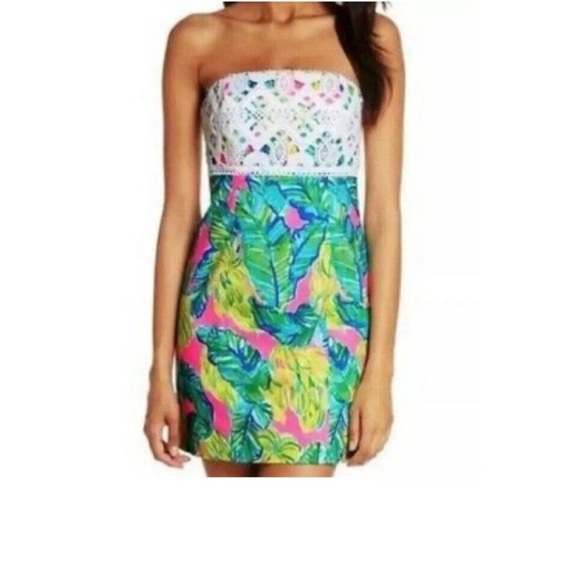 Lilly Pulitzer Brynn Strapless Dress Pink Sunset Print Size 00 - Picture 1 of 7